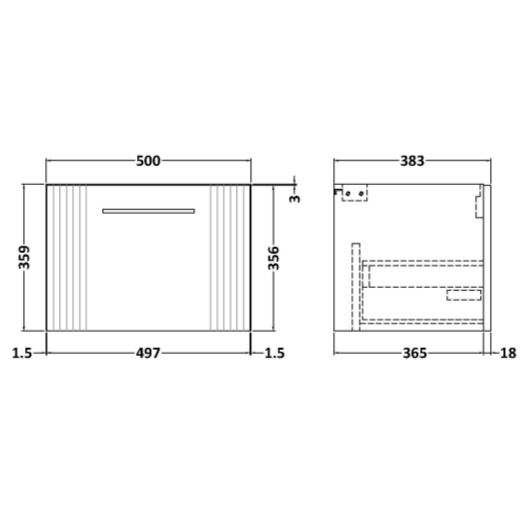 Nuie Deco 500mm Wall Hung 1 Drawer Fluted Vanity Unit & Basin - Satin Green - Unbeatable Bathrooms