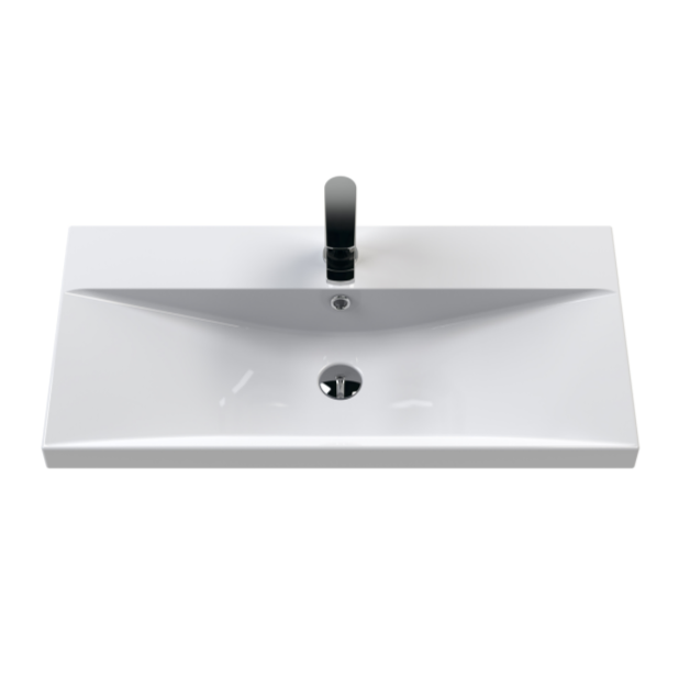 Nuie Deco 800mm Wall Hung 1 Drawer Fluted Vanity Unit & Basin - Satin Blue - Unbeatable Bathrooms