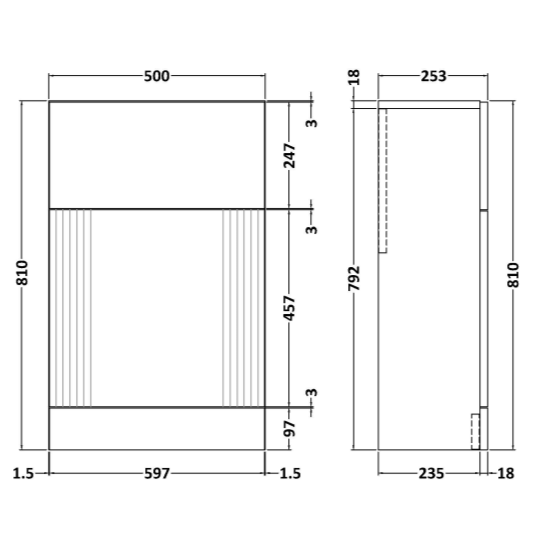 Nuie Deco 500mm Fluted WC Unit - Satin Anthracite - Unbeatable Bathrooms