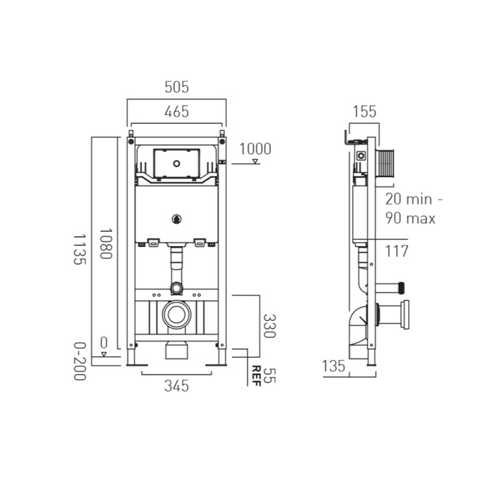 VADO Short 835 x 500mm WC Frame & Dual Flush Cistern with Adjustable Height - Unbeatable Bathrooms