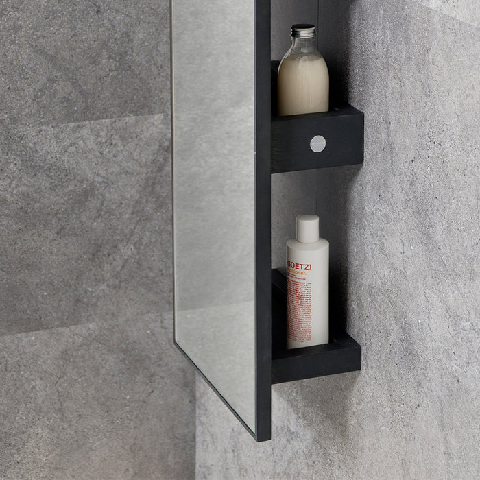 Slimline 3 Tray Bathroom Mirror Cabinet and Shelf Unit - Dark Oak - Unbeatable Bathrooms