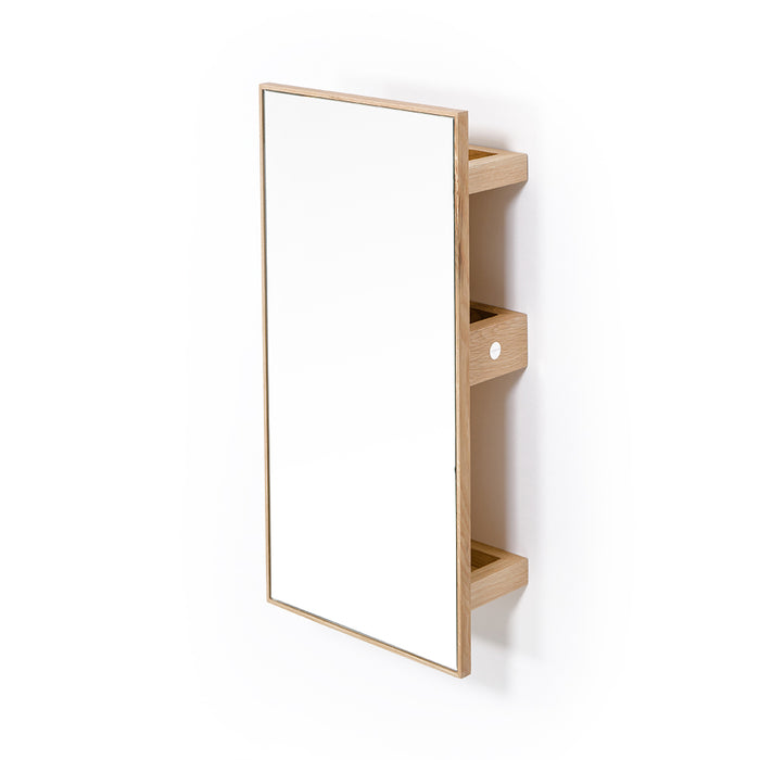 Slimline 3 Tray Bathroom Mirror Cabinet and Shelf Unit - Natural Oak - Unbeatable Bathrooms