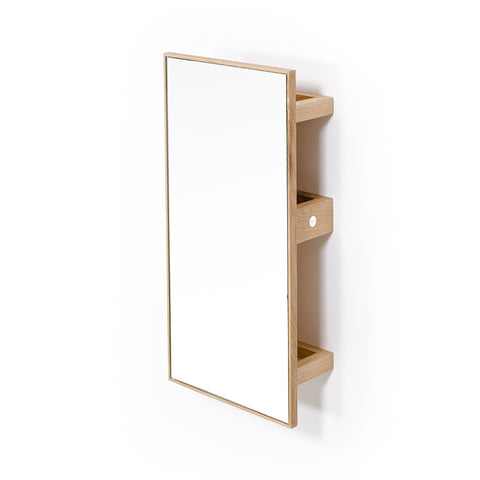 Slimline 3 Tray Bathroom Mirror Cabinet and Shelf Unit - Natural Oak - Unbeatable Bathrooms