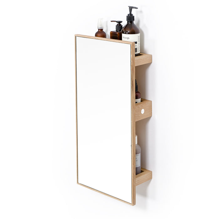 Slimline 3 Tray Bathroom Mirror Cabinet and Shelf Unit - Natural Oak - Unbeatable Bathrooms