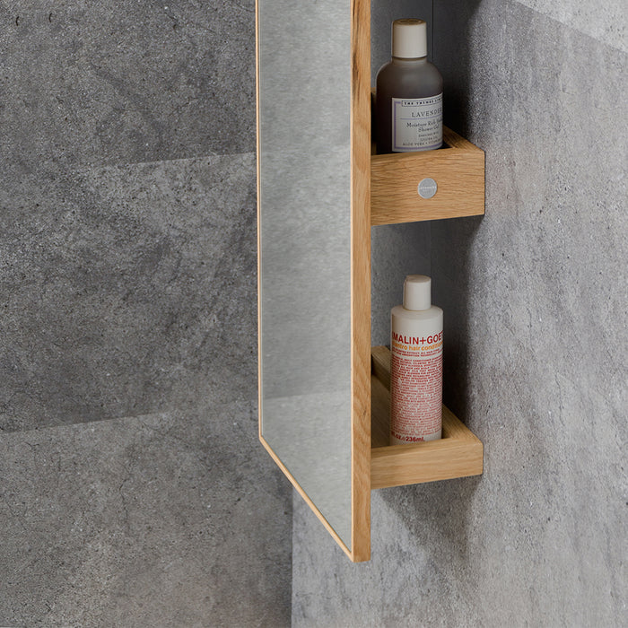 Slimline 3 Tray Bathroom Mirror Cabinet and Shelf Unit - Natural Oak - Unbeatable Bathrooms