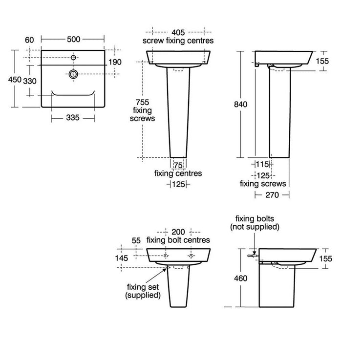 Sottini / Ideal Standard Coonect Air / Isarca Square 50/55/60cm Full Pedestal Basin - 1TH - Unbeatable Bathrooms