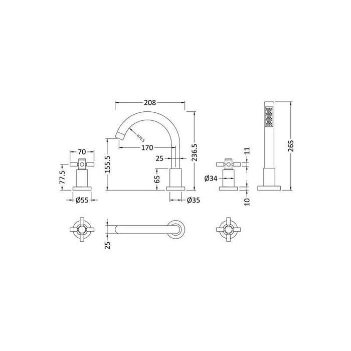 Hudson Reed Tec 4 Tap Hole Bath Mixer TEX334S - Unbeatable Bathrooms