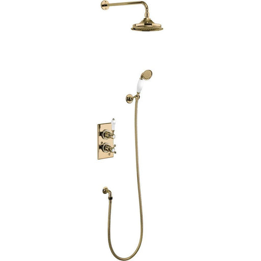 Burlington Trent Thermostatic Dual Outlet Concealed Divertor Shower Valve , Fixed Shower Arm, Handset & Holder with Hose with Rose - Unbeatable Bathrooms