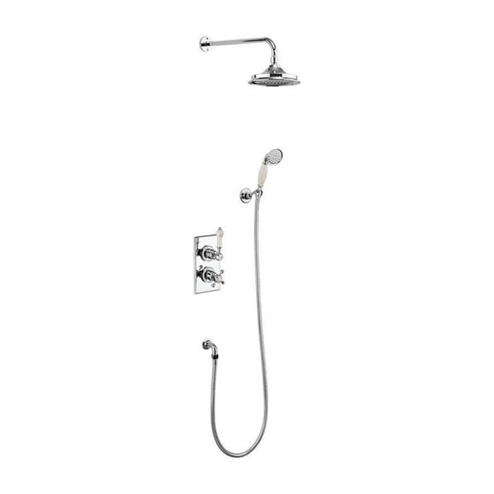 Burlington Trent Thermostatic Dual Outlet Concealed Divertor Shower Valve , Fixed Shower Arm, Handset & Holder with Hose with Rose - Unbeatable Bathrooms