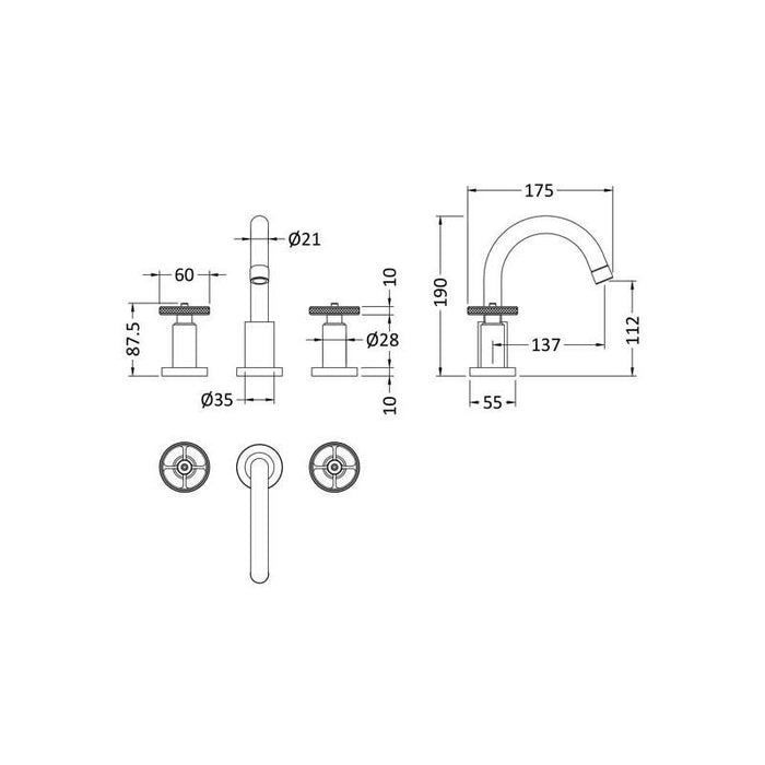 Hudson Reed Industrial 3Thaphole Basin Mixer Inc Waste - Unbeatable Bathrooms