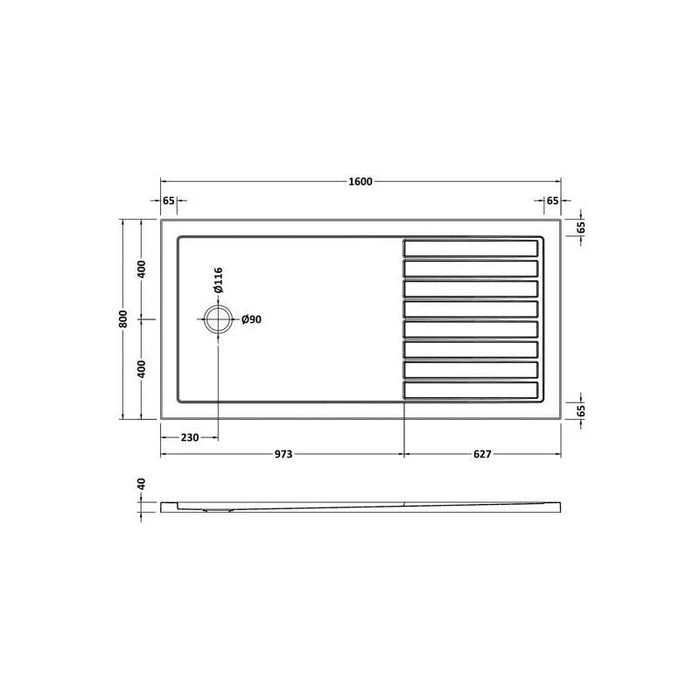 Hudson Reed 1600mm Walk-In Rectangle Shower Tray - Black Slate - Unbeatable Bathrooms