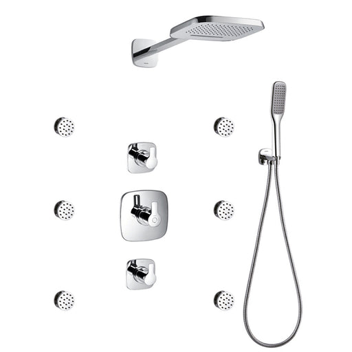 Flova Urban 4-Outlet Thermostatic Shower Pack with Dual Function Rainshower, Handset Kit and Bodyjets - Unbeatable Bathrooms