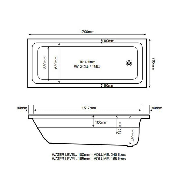The White Space Vale 17/1800mm Single Ended Bath - Unbeatable Bathrooms