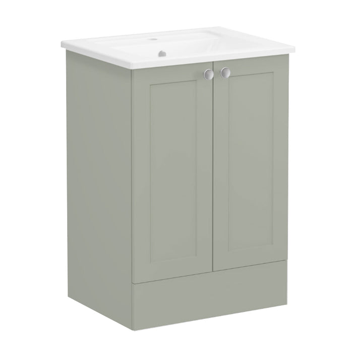 VitrA Root Classic 600mm Vanity Unit - Floor Standing 2 Door Unit with Basin in Matt Retro Green - Unbeatable Bathrooms