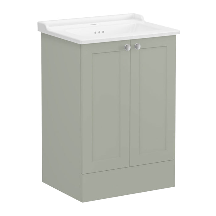 VitrA Root Classic 600mm Vanity Unit - Floor Standing 2 Door Unit with Basin in Matt Retro Green - Unbeatable Bathrooms