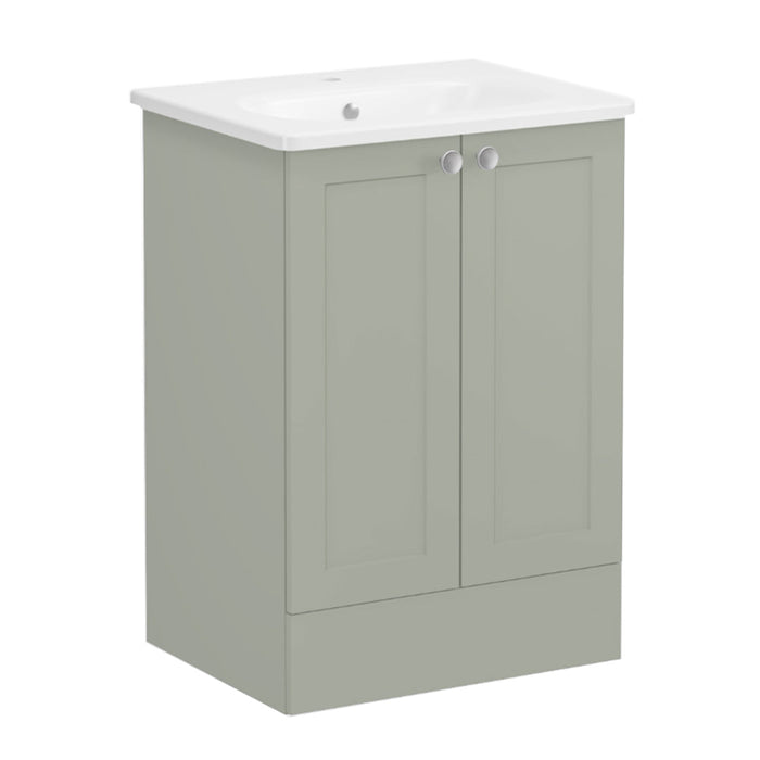 VitrA Root Classic 600mm Vanity Unit - Floor Standing 2 Door Unit with Basin in Matt Retro Green - Unbeatable Bathrooms