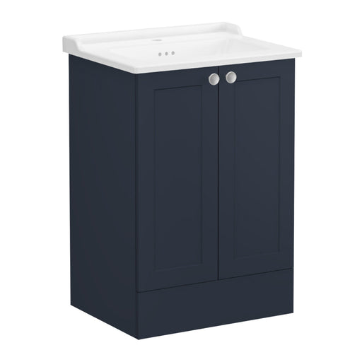 VitrA Root Classic 600mm Vanity Unit - Floor Standing 2 Door Unit with Basin in Matt Dark Blue - Unbeatable Bathrooms