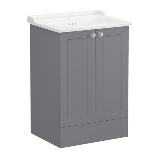 VitrA Root Classic 600mm Vanity Unit - Floor Standing 2 Door Unit with Basin in Matt Grey - Unbeatable Bathrooms