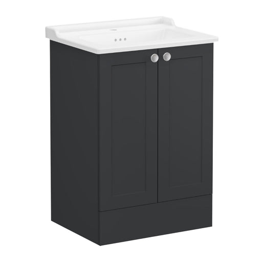 VitrA Root Classic 600mm Vanity Unit - Floor Standing 2 Door Unit with Basin in Matt Graphite - Unbeatable Bathrooms