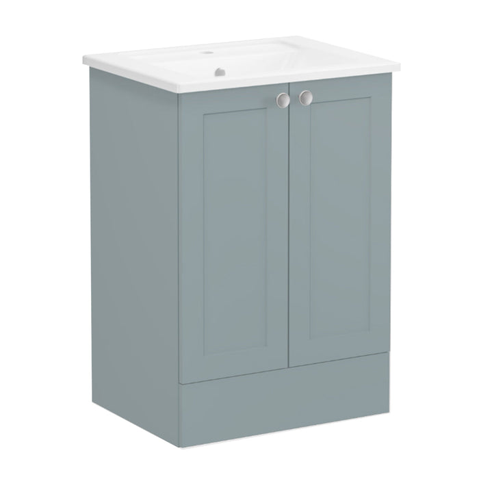VitrA Root Classic 600mm Vanity Unit - Floor Standing 2 Door Unit with Basin in Matt Fjord Green - Unbeatable Bathrooms