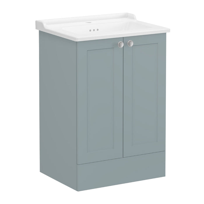 VitrA Root Classic 600mm Vanity Unit - Floor Standing 2 Door Unit with Basin in Matt Fjord Green - Unbeatable Bathrooms