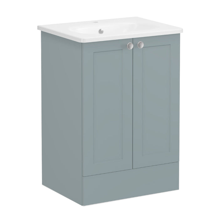 VitrA Root Classic 600mm Vanity Unit - Floor Standing 2 Door Unit with Basin in Matt Fjord Green - Unbeatable Bathrooms