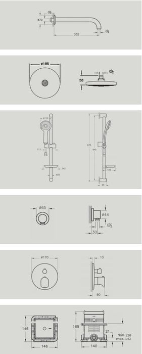Vitra X-Line Dual Outlet Shower Kit With Riser Rail Kit & Fixed Shower Head - Unbeatable Bathrooms