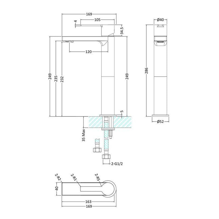 Hudson Reed Willow Tall Mono Basin Mixer Push Button Waste - Unbeatable Bathrooms