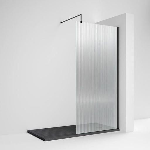 Nuie Fluted Wet Room Shower Screen 900mm with Support Bar - Matt Black - Unbeatable Bathrooms
