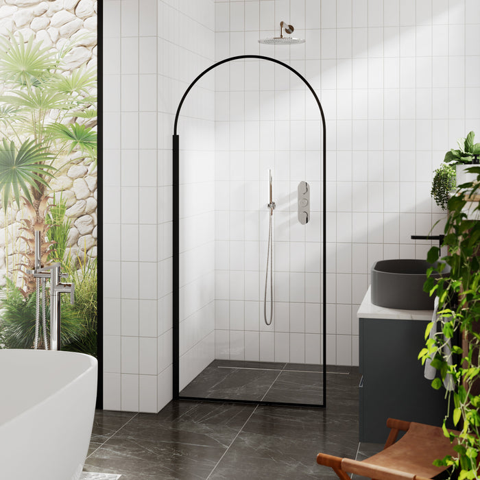 Hudson Reed Black Arched Wet Room Shower Screen 900mm Wide - 8mm Glass - Unbeatable Bathrooms