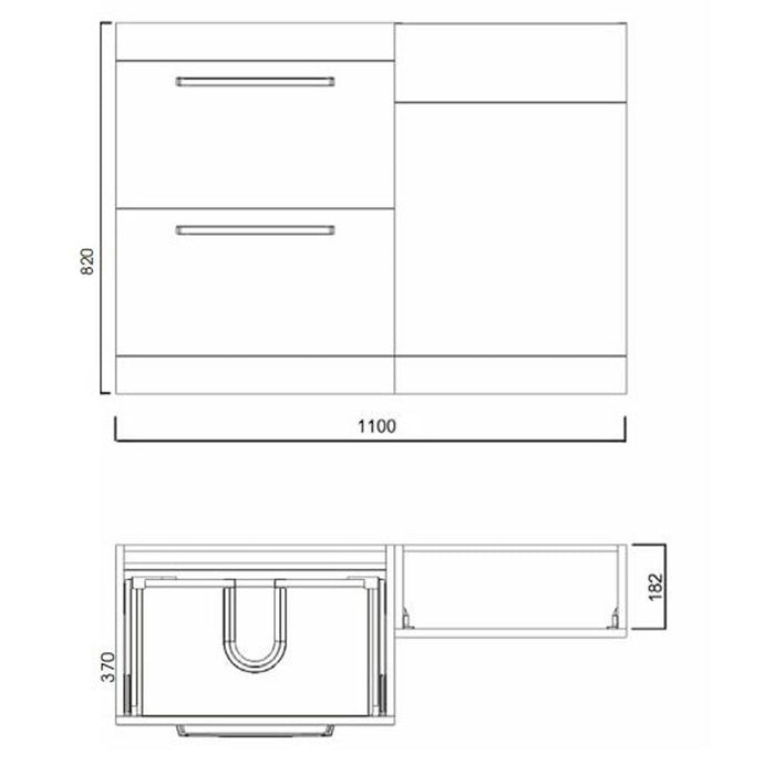 The White Space Scene 1100mm L-Shape Vanity Unit Pack - Floor Standing 2 Drawer Unit (LH) - Unbeatable Bathrooms
