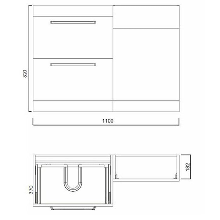 The White Space Scene 1100mm L-Shape Vanity Unit Pack - Floor Standing 2 Drawer Unit (LH) - Unbeatable Bathrooms