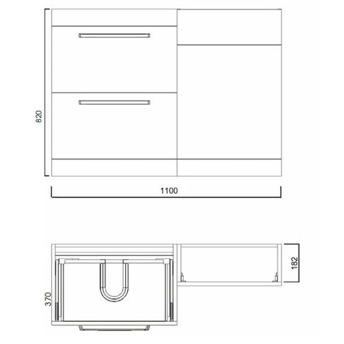 The White Space Scene 1100mm L-Shape Vanity Unit Pack - Floor Standing 2 Drawer Unit (RH) - Unbeatable Bathrooms