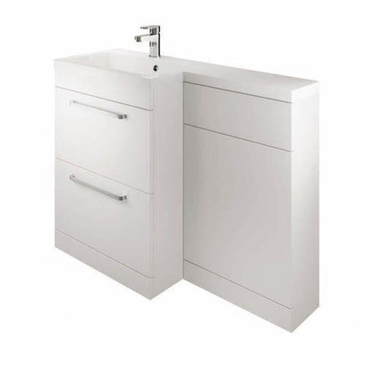 The White Space Scene 1100mm L-Shape Vanity Unit Pack - Floor Standing 2 Drawer Unit (LH) - Unbeatable Bathrooms