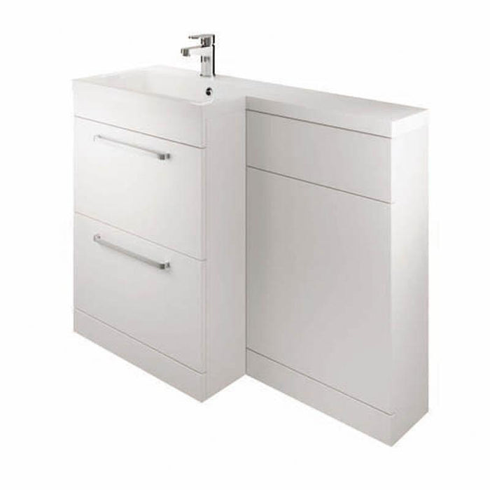 The White Space Scene 1100mm L-Shape Vanity Unit Pack - Floor Standing 2 Drawer Unit (RH) - Unbeatable Bathrooms