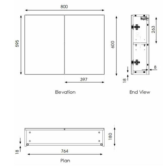 The White Space Scene 600/800mm Double Door Mirror Cabinet - Unbeatable Bathrooms