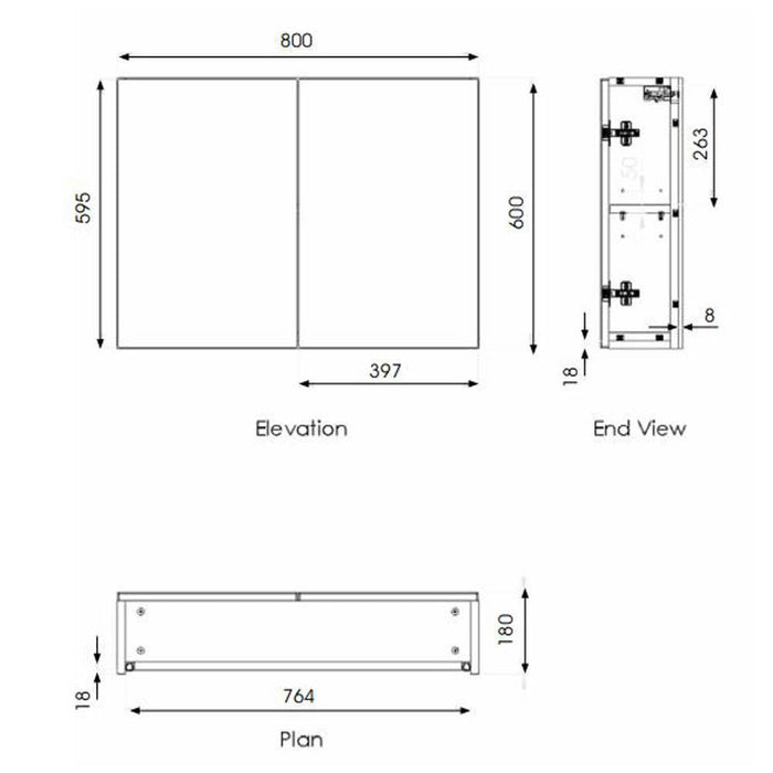 The White Space Scene 600/800mm Double Door Mirror Cabinet - Unbeatable Bathrooms