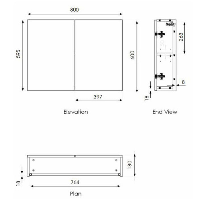 The White Space Scene 600/800mm Double Door Mirror Cabinet - Unbeatable Bathrooms