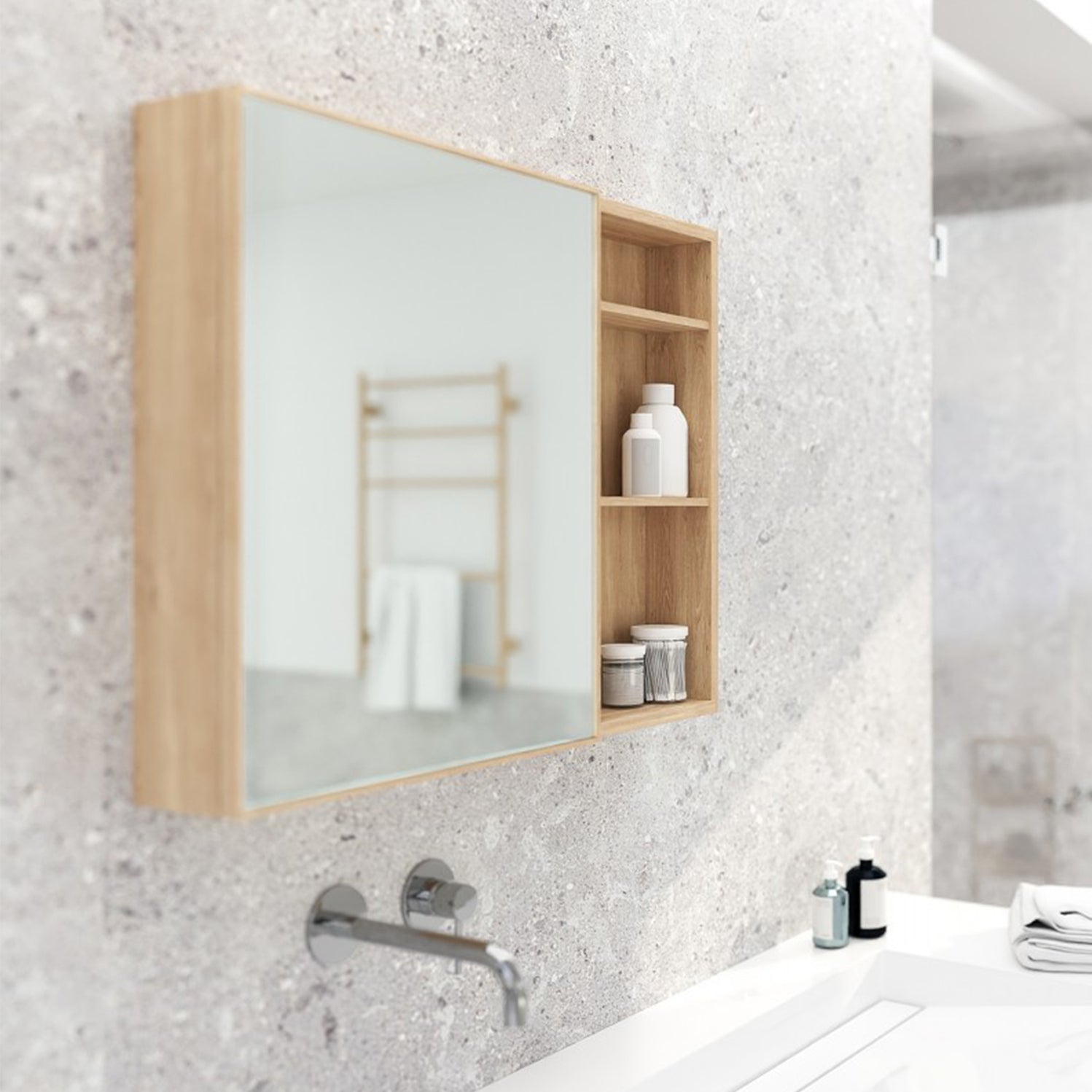 550mm Slimline Bathroom Mirror Cabinet - Natural Oak