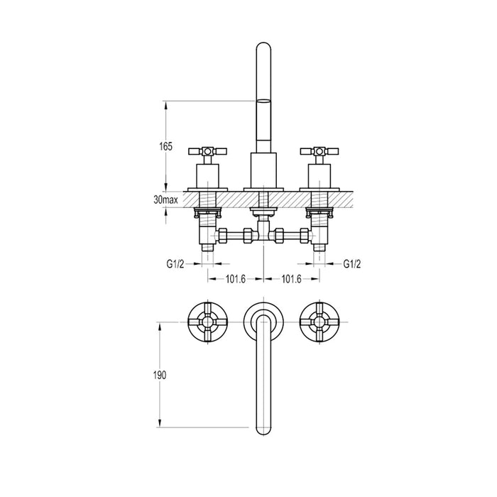 Flova XL 3-Hole Deck Mounted Bath Filler - Unbeatable Bathrooms