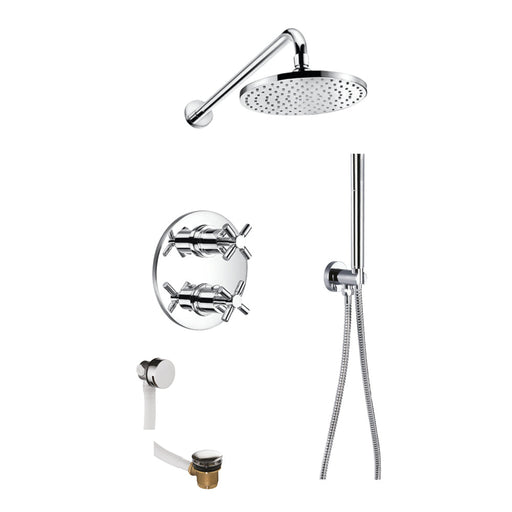 Flova XL Thermostatic 3-Outlet Shower Valve with Fixed Head, Handshower Kit and Bath Overflow Filler - Unbeatable Bathrooms