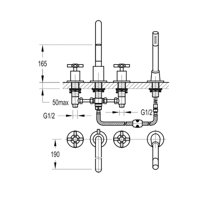 Flova XL 4-Hole Deck Mounted Bath and Shower Mixer with Shower Set - Unbeatable Bathrooms