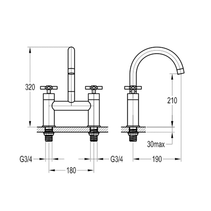 Flova XL 2-Hole Deck Mounted Bath Filler - Unbeatable Bathrooms