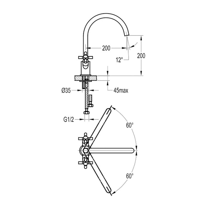 Flova XL Cross Handle Swivel Spout Kitchen Mixer - Unbeatable Bathrooms