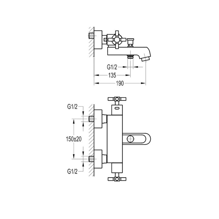Flova XL Wall Mounted Thermostatic Bath and Shower Mixer (Excludes Kit) - Unbeatable Bathrooms