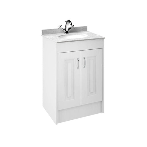 Nuie York 2 Door Floor Standing Vanity Unit and White Marble with Round Ceramic Bowl - Unbeatable Bathrooms