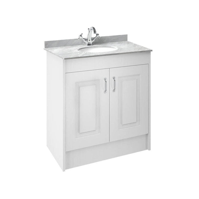 Nuie York 2 Door Floor Standing Vanity Unit with Grey Marble Top & 1 Tap Hole Basin - Unbeatable Bathrooms