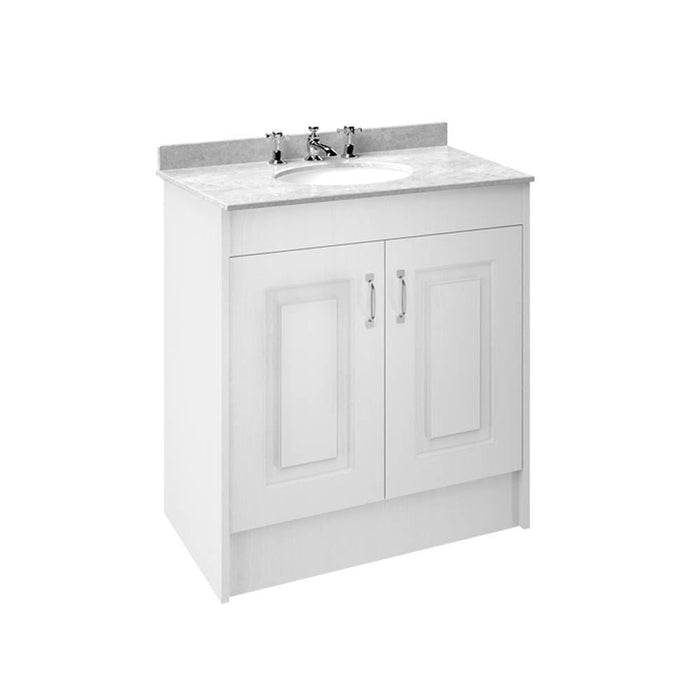 Nuie York 2 Door Floor Standing Vanity Unit with White Marble Top & 3 Tap Hole Basin - Unbeatable Bathrooms