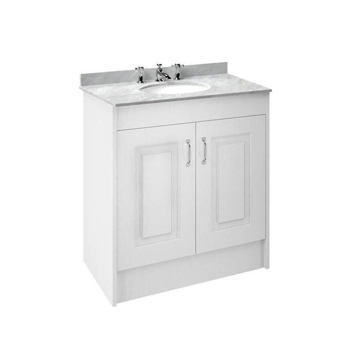 Nuie York 2 Door Floor Standing Vanity Unit and Grey Marble with Round 3 Tap Hole Ceramic Bowl - Unbeatable Bathrooms