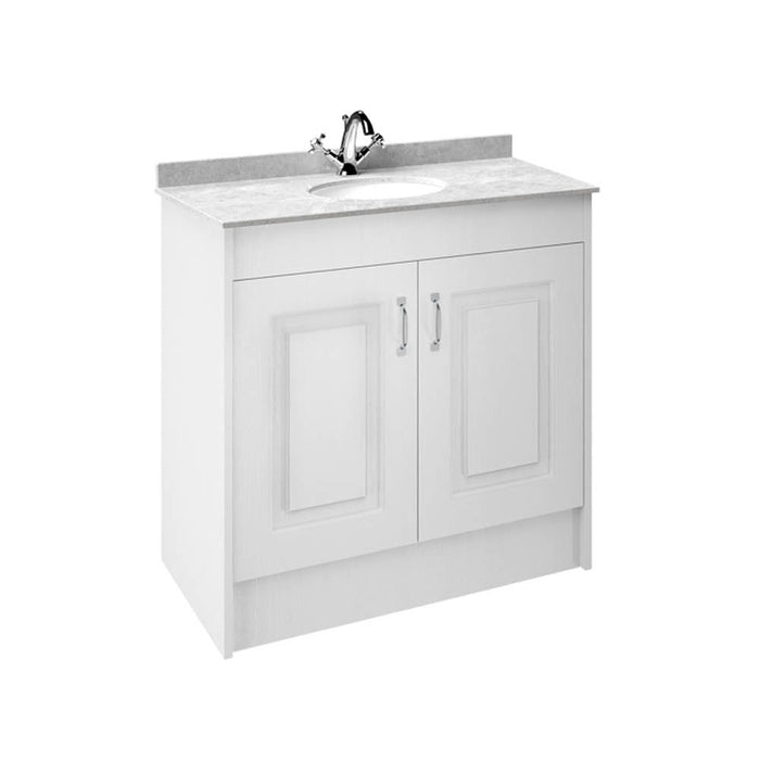 Nuie York 2 Door Floor Standing Vanity Unit and White Marble with Round Ceramic Bowl - Unbeatable Bathrooms